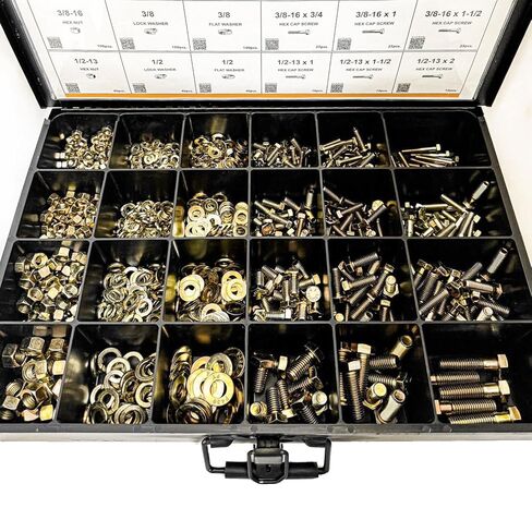 Titan Industrial Supply-1275 Piece Grade 8 Yellow Zinc Nut Bolt Washer Assortment, Hex Head Cap Screws, Flat and Lock Washers, Hex Nuts, Coarse Thread USS Kit in Kuwait
