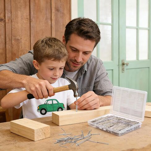 مجموعة متنوعة من المسامير المصنوعة من الفولاذ المقاوم للصدأ مكونة من 510 قطعة، 7 مقاسات من المسامير الشائعة المقاومة للصدأ للخشب والسياج والأثاث والحرف اليدوية والمشروعات اليدوية - مجموعة أدوات التثبيت العملية توفر وقتك in Kuwait