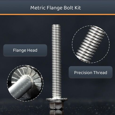 M6-1.0 x 12/16/20/30/45 مجموعة متنوعة من البراغي السداسية ذات الحافة، 180 قطعة من مسامير وصواميل رأس شفة مترية من الفولاذ المقاوم للصدأ. in Kuwait