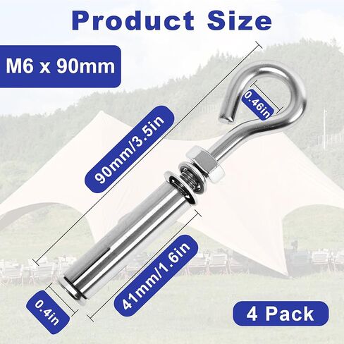 4 Pack 1/4" X 3-1/2" Expansion Eye Bolt,Concrete Eyebolt Anchors,Heavy Duty 304 Stainless Steel Eyebolt Anchors for Concrete Wall (4, 1/4" X 3-1/2") in Saudi Arabia