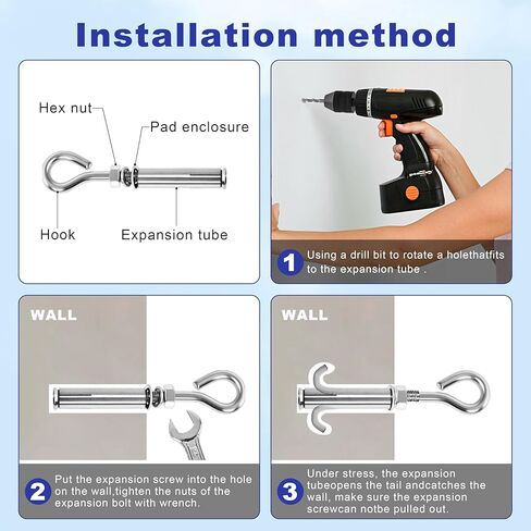 4 Pack 1/4" X 3-1/2" Expansion Eye Bolt,Concrete Eyebolt Anchors,Heavy Duty 304 Stainless Steel Eyebolt Anchors for Concrete Wall (4, 1/4" X 3-1/2") in Saudi Arabia
