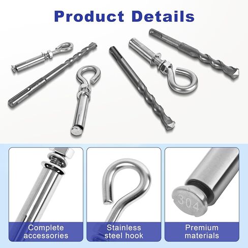 4 Pack 1/4" X 3-1/2" Expansion Eye Bolt,Concrete Eyebolt Anchors,Heavy Duty 304 Stainless Steel Eyebolt Anchors for Concrete Wall (4, 1/4" X 3-1/2") in Saudi Arabia