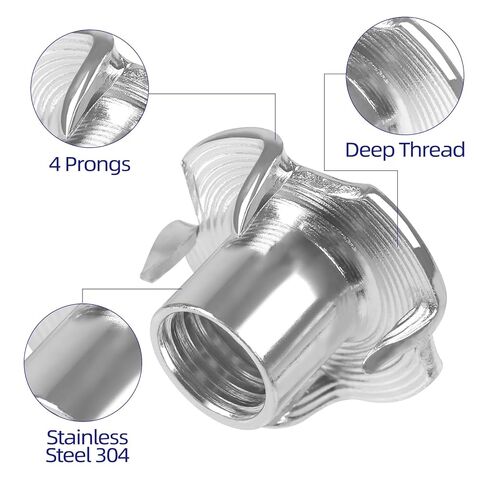 1/4"-20 T-Nuts 304 Stainless Steel, 4-Pronged Tee Nut for Wood, Rock Climbing Holds, Furniture, 25 PCS in Kuwait