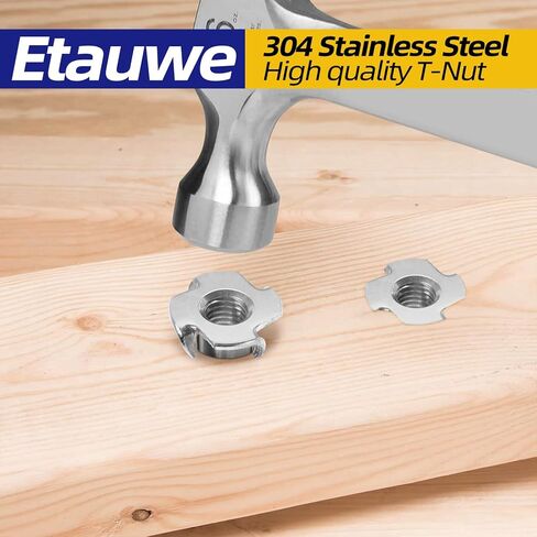 1/4"-20 T-Nuts 304 Stainless Steel, 4-Pronged Tee Nut for Wood, Rock Climbing Holds, Furniture, 25 PCS in Kuwait