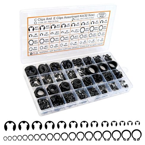 1000PCS C Clips (M3 - M28, 19 Sizes) & E Clips (1.5mm - 15mm, 13 Sizes) Assortment Kit for Secure Retaining in Saudi Arabia