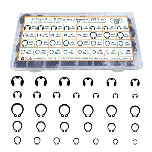 1000PCS C Clips (M3 - M28, 19 Sizes) & E Clips (1.5mm - 15mm, 13 Sizes) Assortment Kit for Secure Retaining in Saudi Arabia