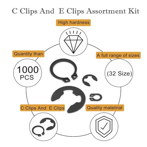 1000PCS C Clips (M3 - M28, 19 Sizes) & E Clips (1.5mm - 15mm, 13 Sizes) Assortment Kit for Secure Retaining in Saudi Arabia