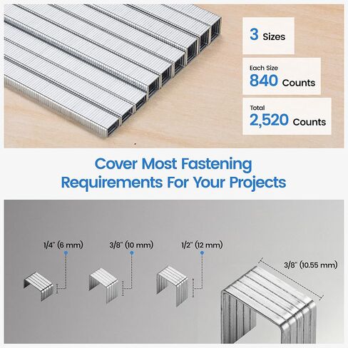 meite T50 Staples, 1/4", 3/8" and 1/2" Leg Staples for Staple Gun, 2,520 Counts, Galvanized, 20 Gauge 3/8 Inch Crown, Ideal for for Upholstery, Construction, Furniture, Crafts in Saudi Arabia