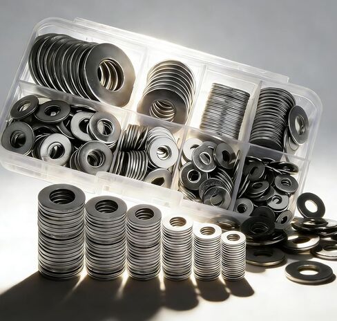 304 Stainless Steel Flat Washers 105 Pcs Assortment, Multi-Size M3 to M10 Kit for Small Projects, Home Repair, Electronics, Furniture & Bicycle Maintenance Hardware Essentials in Saudi Arabia