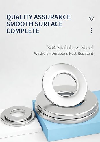 304 Stainless Steel Flat Washers 105 Pcs Assortment, Multi-Size M3 to M10 Kit for Small Projects, Home Repair, Electronics, Furniture & Bicycle Maintenance Hardware Essentials in Saudi Arabia
