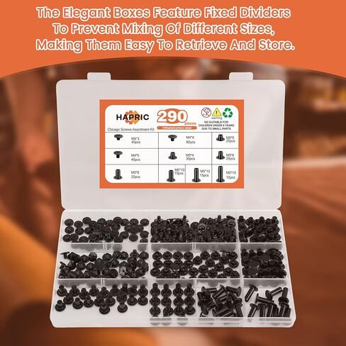 145 مجموعة من براغي شيكاغو للجلود، 7 مقاسات M5x4/5/6/8/10/12/15 مم مجموعة مسامير برغي معدنية سوداء لأحزمة تجليد الكتب للمشاريع الجلدية DIY in Kuwait