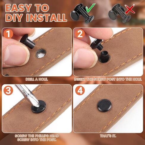 145 مجموعة من براغي شيكاغو للجلود، 7 مقاسات M5x4/5/6/8/10/12/15 مم مجموعة مسامير برغي معدنية سوداء لأحزمة تجليد الكتب للمشاريع الجلدية DIY in Kuwait