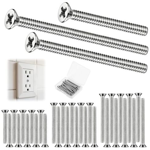 30 PCS #6-32 Extra Long Outlet Screws, Stainless Steel Phillips Flat Head Machine Screws for Wall Electrical Socket and Switch (Mixed Sizes) in Saudi Arabia