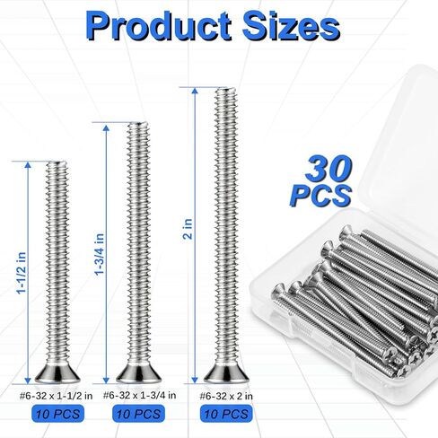 30 PCS #6-32 Extra Long Outlet Screws, Stainless Steel Phillips Flat Head Machine Screws for Wall Electrical Socket and Switch (Mixed Sizes) in Saudi Arabia