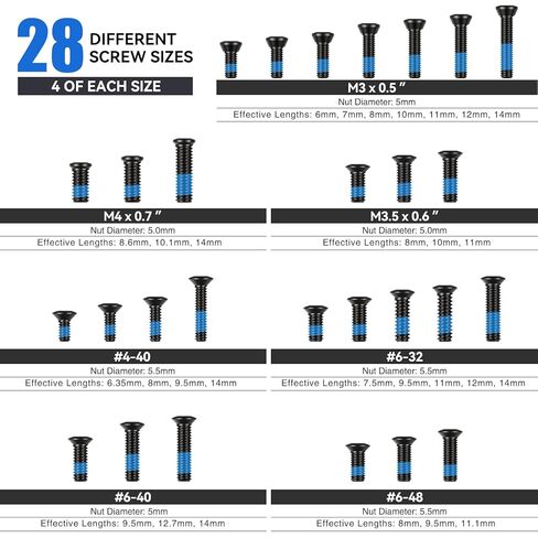 VOTATU Red Dot Mounting Screws Kit - 112 Pcs (28 Sets) Gunsmithing & Optics Screws, Include M3/M3.5/M4/#6-32/#4-40/#6-40/#6-48 (4 Pcs/Set) for Red Dot Sight & Plate Mounting in Saudi Arabia