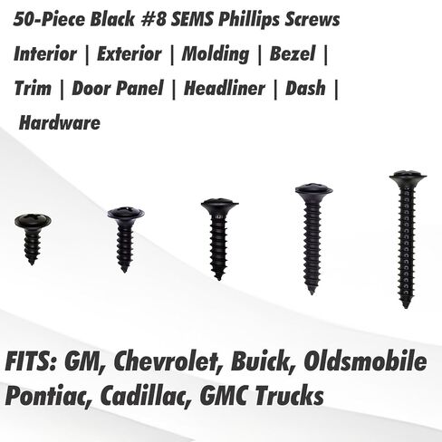50 Pcs GM Interior,Exterior,Molding,Bezel,Trim, Door Panel,Headliner,Dash,Phillips Screws,Hardware Screws Black#8 M4.2-1.41,FITS: Chevrolet, Buick, Oldsmobile, Pontiac, Cadillac, GMC Trucks in Saudi Arabia