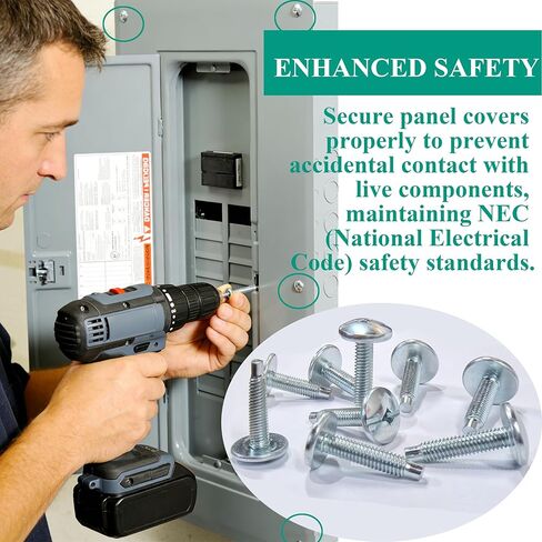 طقم استبدال لولبي لوحة غطاء مركز التحميل Siemens ECTS2 & Square D S106 (10-32 خيط) - 9 قطع، زنك فضي - متوافق مع اللوحة الكهربائية Square D QO Homeline وSiemens وMurray والمزيد in Kuwait