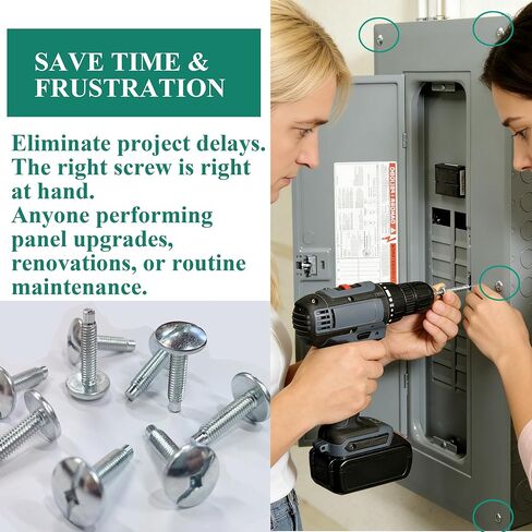 طقم استبدال لولبي لوحة غطاء مركز التحميل Siemens ECTS2 & Square D S106 (10-32 خيط) - 9 قطع، زنك فضي - متوافق مع اللوحة الكهربائية Square D QO Homeline وSiemens وMurray والمزيد in Kuwait