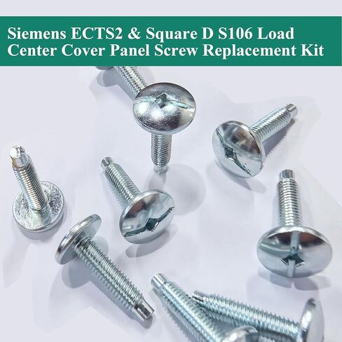 طقم استبدال لولبي لوحة غطاء مركز التحميل Siemens ECTS2 & Square D S106 (10-32 خيط) - 9 قطع، زنك فضي - متوافق مع اللوحة الكهربائية Square D QO Homeline وSiemens وMurray والمزيد in Kuwait