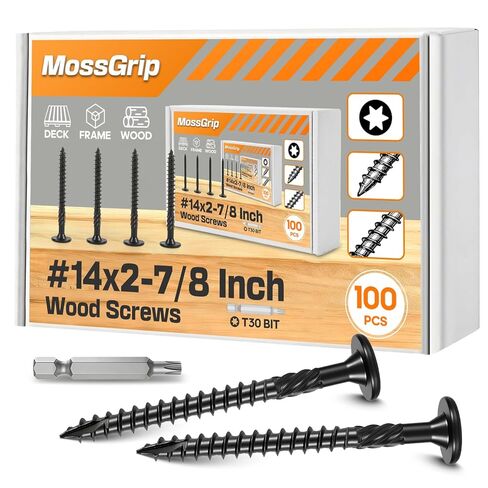 #14 x 4-1/2" Lag Screws 500Pcs - Structural Screw for Outdoor Wood, Furniture, Deck & Framing, Black Wood Screws, Rust Resistant, Includes T30 Star Bit & Gloves in Saudi Arabia