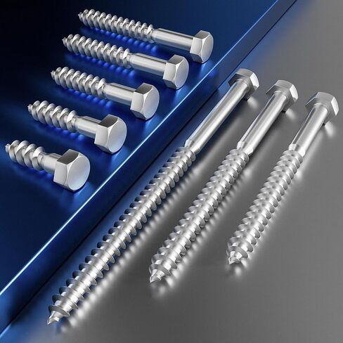 براغي خشبية، (40 قطعة، 1/4 بوصة × 4 بوصة، فضي) براغي سداسية الرأس، (6 × 100) براغي تأخر شديدة التحمل، 304 براغي من الفولاذ المقاوم للصدأ 18-8 in Saudi Arabia
