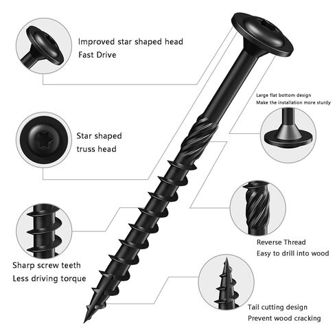 Wensilon (1 lbs)#8 x 1-1/4" Lag Screws, Structural Wood Screw, Heavy Duty Construction Screw, Rust Resistant, Washer Head, Black Coated Exterior Wood Screws, Star Drive with Bit in Saudi Arabia