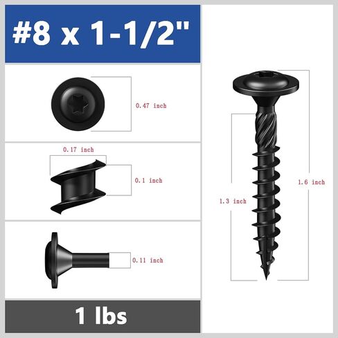 Wensilon (1 lbs)#8 x 1-1/4" Lag Screws, Structural Wood Screw, Heavy Duty Construction Screw, Rust Resistant, Washer Head, Black Coated Exterior Wood Screws, Star Drive with Bit in Saudi Arabia