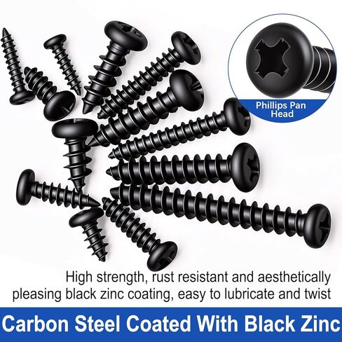 Taiss 685 قطعة M2 M3 M4 فيليبس بان هيد مجموعة متنوعة من مسامير الخشب ذاتية التنصت، 14 مقاسًا من مسامير التنصت الذاتية للبلاستيك، مسامير سوداء من الصلب الكربوني المتقاطع للخشب والمعادن الناعمة والبلاستيك in Kuwait