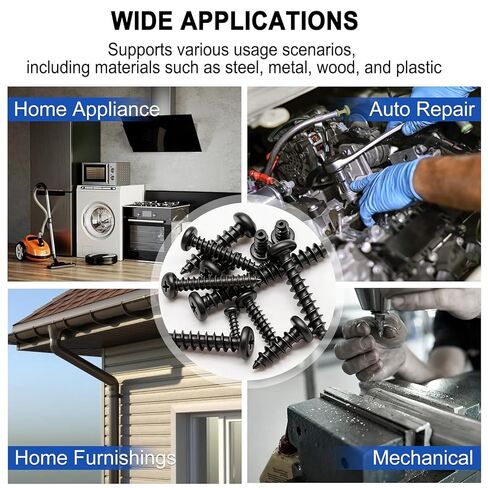 Taiss 685 قطعة M2 M3 M4 فيليبس بان هيد مجموعة متنوعة من مسامير الخشب ذاتية التنصت، 14 مقاسًا من مسامير التنصت الذاتية للبلاستيك، مسامير سوداء من الصلب الكربوني المتقاطع للخشب والمعادن الناعمة والبلاستيك in Kuwait