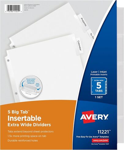 Avery Big Tab Insertable Extra Wide Dividers for 3 Ring Binders, 8-Tab Sets, Clear Tabs, 6 Sets (21940) in Saudi Arabia