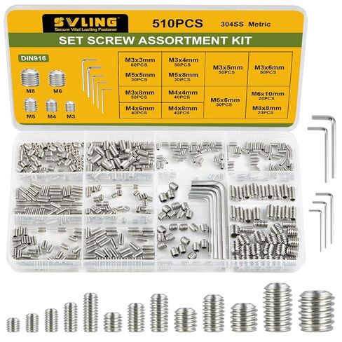 Set Screw Assortment Kit 510PCS, 13 Sizes Metric Set Screws M3 M4 M5 M6 M8 Socket Screw Kit 304 Stainless Steel for Bathroom Fixtures Door Handles in Kuwait