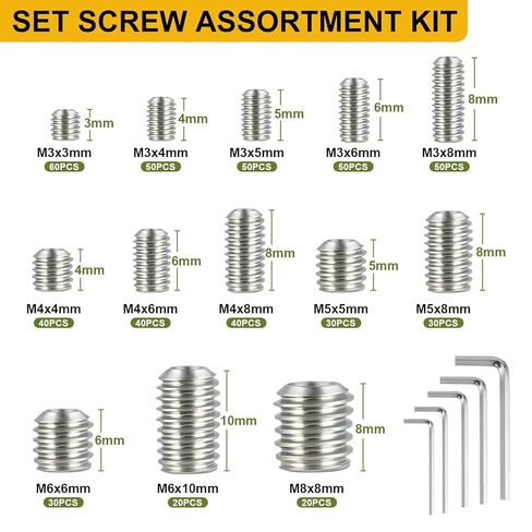 Set Screw Assortment Kit 510PCS, 13 Sizes Metric Set Screws M3 M4 M5 M6 M8 Socket Screw Kit 304 Stainless Steel for Bathroom Fixtures Door Handles in Kuwait