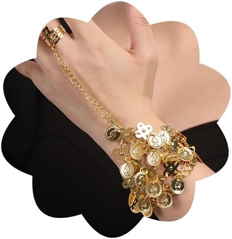 Xerling Gold Silver Tassel Sequins Finger Ring Bracelet Boho Hand Harness Slave Bracelets Women Bohemian Ethnic Exotic Link Bracelet in Kuwait