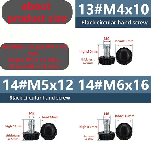 30PCS 3 Size Threaded Knurled Thumb Screws, Monitor Screws Vesa Screws Carbon Steel Clamping Knobs Grip Thumb Screw Mounting Thumb Screw(M4、M5、M6) in Saudi Arabia