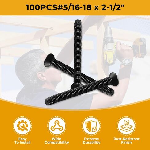 براغي سطح المقطورة من Craedli 5/16-18 × 2-1/2 بوصة، براغي لوح الأرضية برأس مسطح، النوع F، (نجمة - ستة فص - محرك توركس)، لمسة نهائية من الفوسفات الأسود، غاطسة، مطلوب ثقب مسبق (100 قطعة) in Kuwait