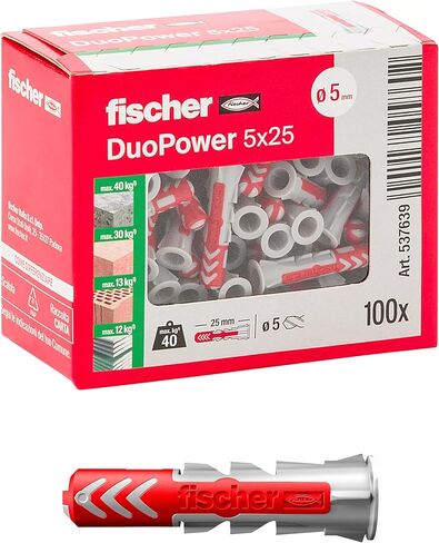 Fischer 537639 Dowel DUOPOWER, Grey/Red, 5 X 25 mm, Pack of 100 in Saudi Arabia