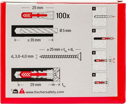 Fischer 537639 Dowel DUOPOWER, Grey/Red, 5 X 25 mm, Pack of 100 in Saudi Arabia