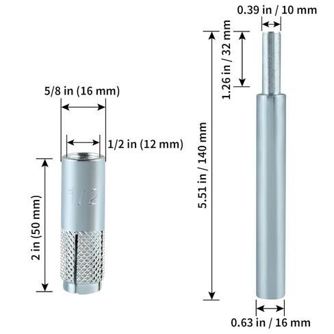 25 Pcs Drop in Anchors with 1 Pcs Hand Setting Tool, 1/2"-13 Female Thread Expansion Anchors for Concrete in Kuwait