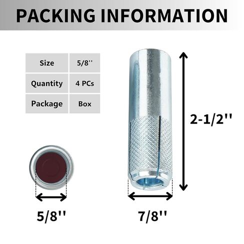 Party Animal Drop-in Anchors, 4PCs 5/8"-11 Zinc-Plated for Concrete, Secure Mounting, Industrial-Strength, Easy Installation - Internal Forced Expansion Screw Bolts for Solid Concrete in Kuwait