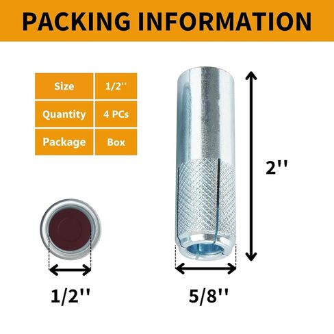 4 PCs Drop-in Anchors 1/2 Inch Zinc-Plated for Concrete, Secure Mounting, Industrial-Strength, Easy Installation - Perfect for Home, Construction, and Outdoor Applications in Saudi Arabia