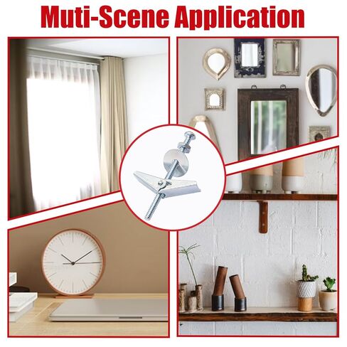 100Pcs Toggle Bolts Heavy Duty Drywall Anchors and Screws Kit, 3 Sizes 1/8" 3/16" 1/4" Hollow Wall Anchors, Toggle Bolts and Wing Nut Kit with Nuts Washers (25Sets) in Kuwait