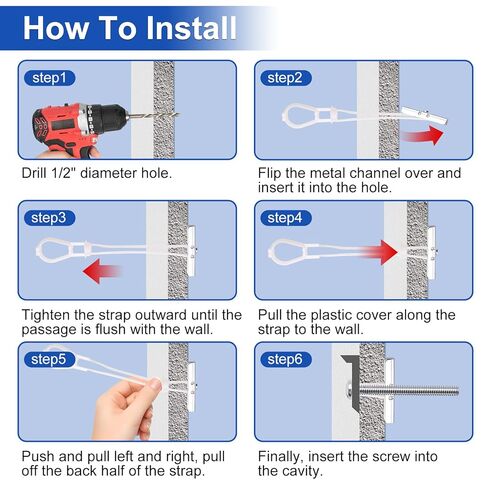 مرساة للجدران الجافة شديدة التحمل من Taiss مع مسامير تبديل متضمنة مقاس 1/4 بوصة - 20 لمجموعة تركيب التلفزيون، ومراسي الجدران المجوفة، والجص والبلاط يحمل ما يصل إلى 270 رطلًا لكل منها في جدار جاف مقاس 1/2 بوصة، 8 عبوات in Kuwait