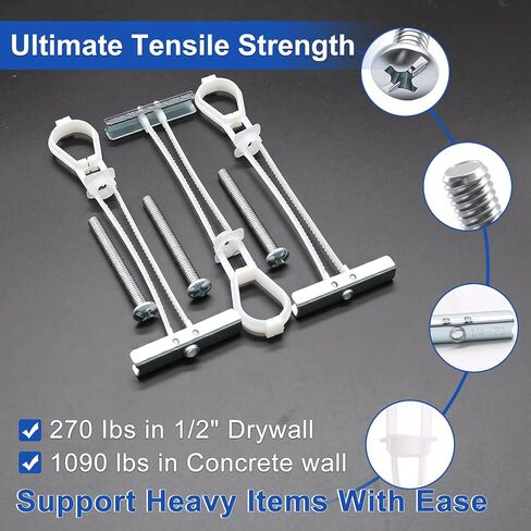 مرساة للجدران الجافة شديدة التحمل من Taiss مع مسامير تبديل متضمنة مقاس 1/4 بوصة - 20 لمجموعة تركيب التلفزيون، ومراسي الجدران المجوفة، والجص والبلاط يحمل ما يصل إلى 270 رطلًا لكل منها في جدار جاف مقاس 1/2 بوصة، 8 عبوات in Kuwait