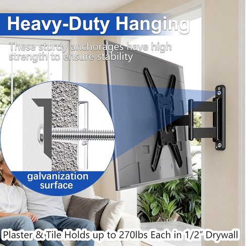 مرساة للجدران الجافة شديدة التحمل من Taiss مع مسامير تبديل متضمنة مقاس 1/4 بوصة - 20 لمجموعة تركيب التلفزيون، ومراسي الجدران المجوفة، والجص والبلاط يحمل ما يصل إلى 270 رطلًا لكل منها في جدار جاف مقاس 1/2 بوصة، 8 عبوات in Kuwait