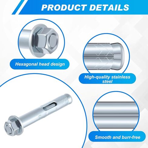 20 Pack 1/2 x 3-inch Sleeve Anchors for Concrete Hex Head Concrete Anchor Bolts Zinc Plated for Masonry Brick Heavy Duty Bolts Secure Fastening in Kuwait