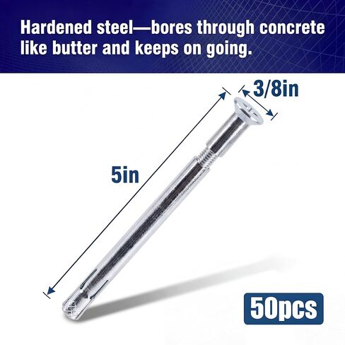 50 PCS 3/8" x 5" Flat Sleeve Anchor Zinc Plated for Heavy-Duty Fastening in Masonry, Brick, and Concrete in Kuwait