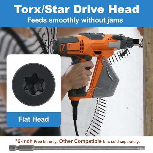 #6x1-5/8 براغي جدارية مجمعة، 1000 قطعة براغي خشبية مع محرك توركس، براغي جدارية سوداء مع نقطة حادة وخيط خشن، تتضمن لقمة نجمة 150 مم مجانًا in Kuwait