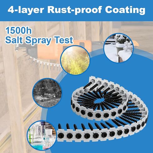 #6x1-5/8 براغي جدارية مجمعة، 1000 قطعة براغي خشبية مع محرك توركس، براغي جدارية سوداء مع نقطة حادة وخيط خشن، تتضمن لقمة نجمة 150 مم مجانًا in Kuwait