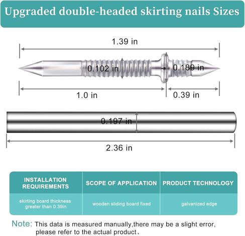 Upgraded Double Headed Skirting Seamless Nails, Double Sided Invisible Nails, No Mark with 2 Tools, for Furniture, MDF or Solid Wood Baseboards & Trim Casing Work - 1" x 0.39", 150PCS in Saudi Arabia