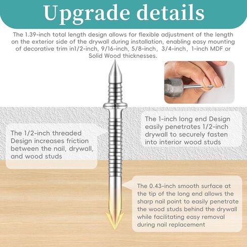 Upgraded Double Headed Skirting Seamless Nails, Double Sided Invisible Nails, No Mark with 2 Tools, for Furniture, MDF or Solid Wood Baseboards & Trim Casing Work - 1" x 0.39", 150PCS in Saudi Arabia